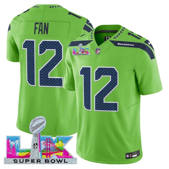 Mens or Youths Choose 12 Fan Green Super Bowl LX Jersey Vapor Stitched